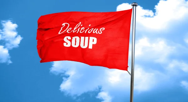 Νόστιμη σούπα σημάδι, 3d rendering, μια κόκκινη σημαία κυματίζει — Φωτογραφία Αρχείου