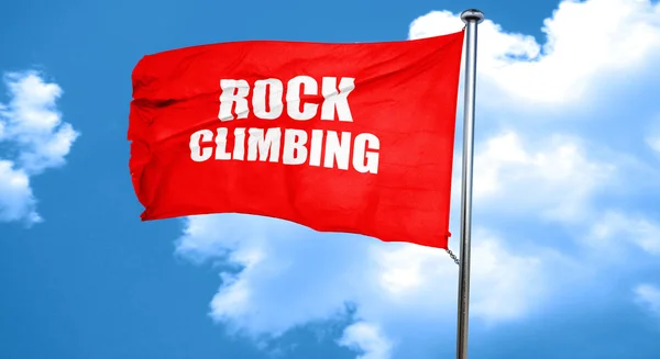 Rock climbing sign background, 3D rendering, a red waving flag — Stock Photo, Image