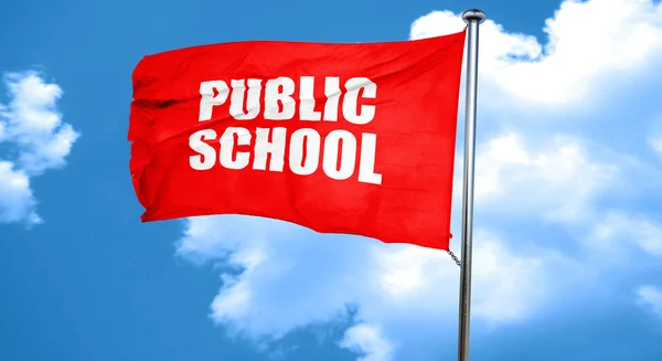 Folkskolan, 3d-rendering, en röd viftande flagga — Stockfoto