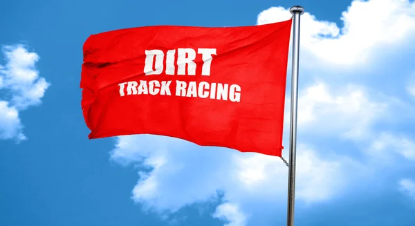 Dirt track racing, 3D rendering, bendera melambai merah — Stok Foto