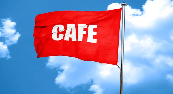 Café ondertekenen achtergrond, 3D-rendering, een rode vlag zwaaien — Stockfoto