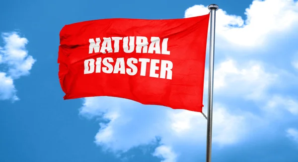 Natural disaster, 3D rendering, a red waving flag — Stock Photo, Image