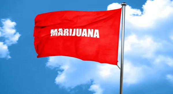 Marihuana, representación 3D, una bandera roja ondeando —  Fotos de Stock