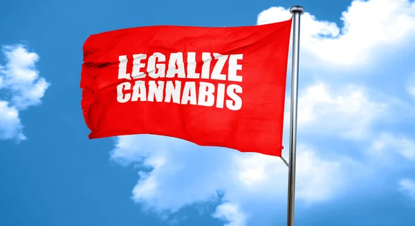 Legalizar el cannabis, la representación 3D, una bandera ondeante roja — Foto de Stock