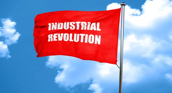 Industrial revolution background, 3D rendering, a red waving fla — Stock Photo, Image