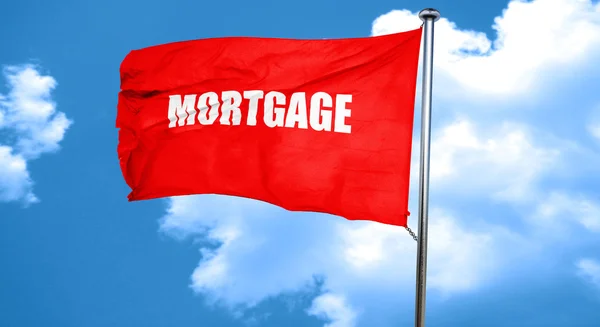 Mortgage, 3D rendering, a red waving flag — Stock Photo, Image