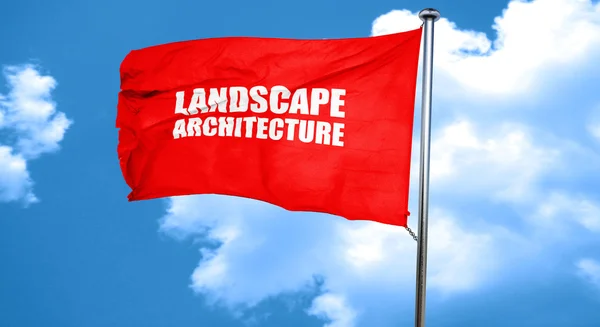 Landschapsarchitectuur, 3D-rendering, een rode vlag zwaaien — Stockfoto