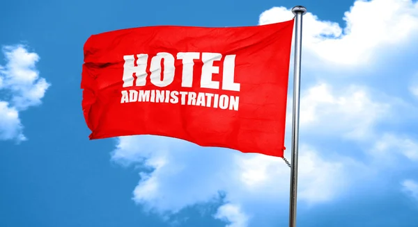 Administração do hotel, renderização 3D, uma bandeira acenando vermelho — Fotografia de Stock