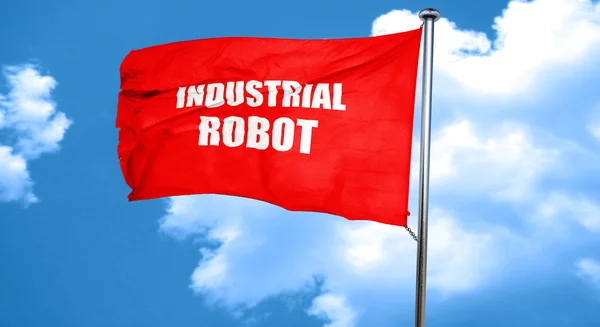 Robot industriale, rendering 3D, bandiera sventolante rossa — Foto Stock