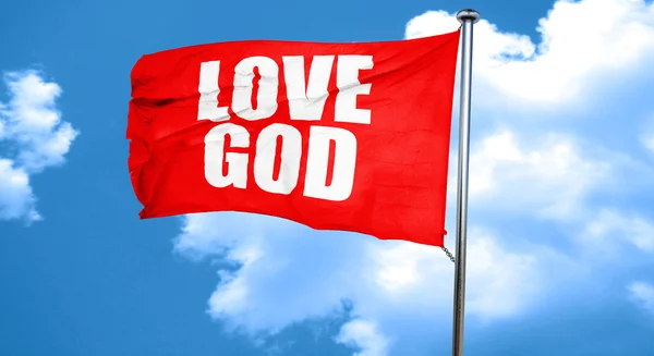 Kochać Boga, renderowania 3d, czerwony flaga macha — Zdjęcie stockowe