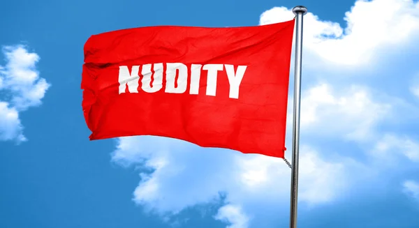 Desnudez, representación 3D, una bandera ondeante roja —  Fotos de Stock