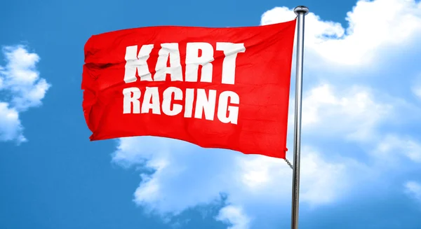 Kart αγωνιστικά, 3d rendering, ένα κόκκινο κυματίζει σημαία — Φωτογραφία Αρχείου