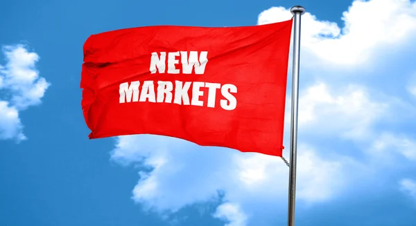 Új piacok, 3d-leképezést, egy piros zászló integet — Stock Fotó