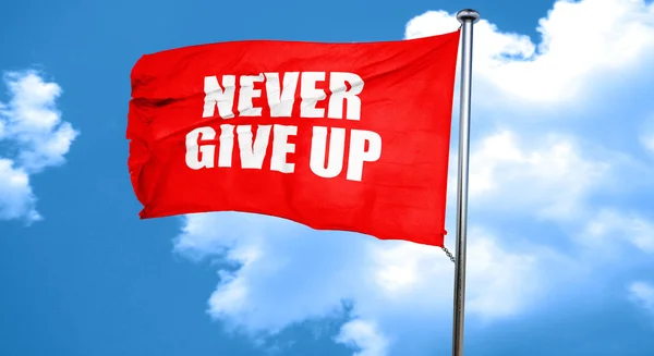 Nikdy se nevzdávej, 3d vykreslování, červená vlající vlajka — Stock fotografie