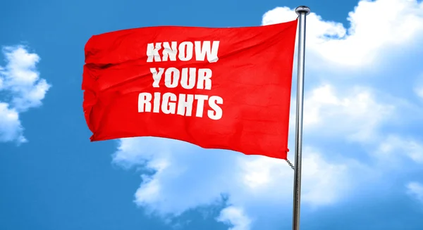 Conoce tu derecho, representación 3D, una bandera ondeante roja — Foto de Stock