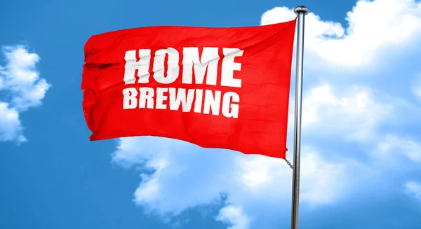 Home brewing, 3D rendering, a red waving flag — Stock Photo, Image
