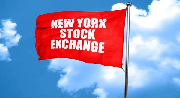 Bolsa de valores de Nueva York, representación 3D, una bandera ondeante roja — Foto de Stock