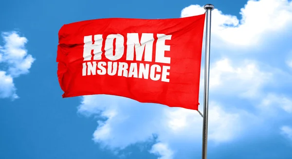 Hausversicherung, 3D-Rendering, ein rotes Fahnenschwenken — Stockfoto