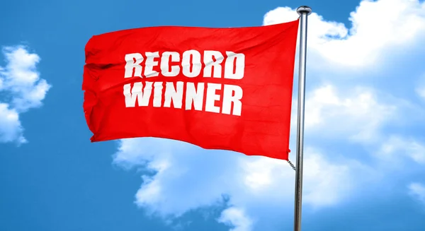 Vencedor recorde, renderização 3D, uma bandeira acenando vermelho — Fotografia de Stock