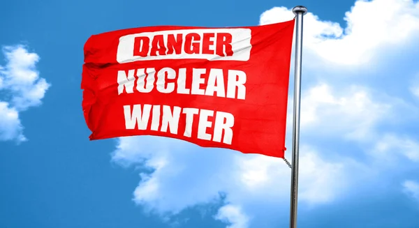 Nuclear danger background, 3D rendering, a red waving flag — Stock Photo, Image