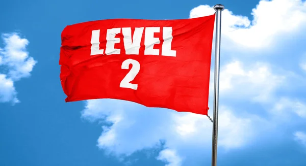 Nivel 2, representación 3D, una bandera ondeante roja — Foto de Stock