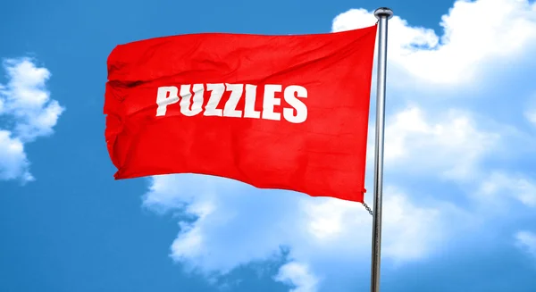Puzzle, rendering 3D, bandiera rossa sventolante — Foto Stock