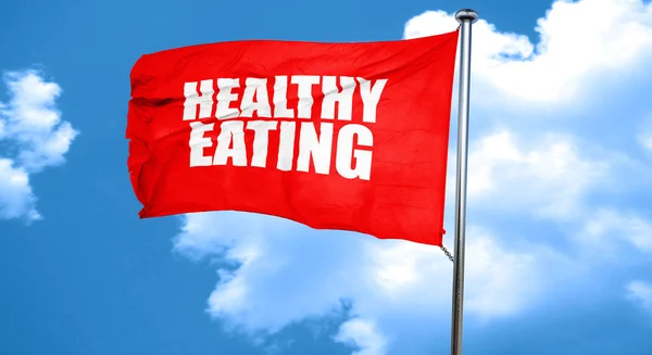 Healthy eating, 3D rendering, a red waving flag — Stock Photo, Image