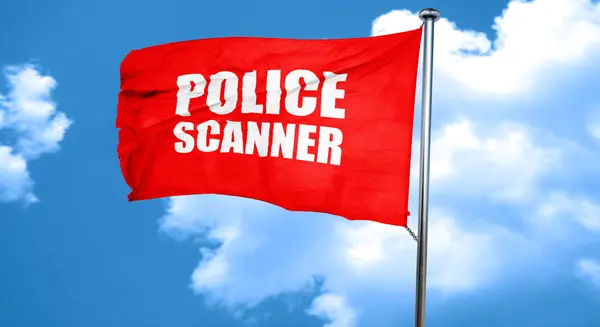 Scanner della polizia, rendering 3D, bandiera rossa sventolante — Foto Stock