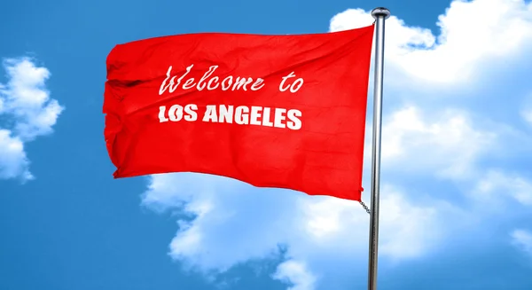 Welkom in los angeles, 3D-rendering, een rode vlag zwaaien — Stockfoto