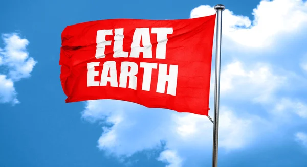flat earth, 3D rendering, a red waving flag