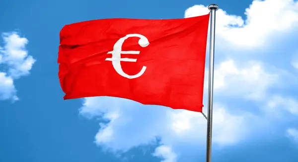 Euro simgesi, 3d render, bir kırmızı dalgalanan bayrak — Stok fotoğraf