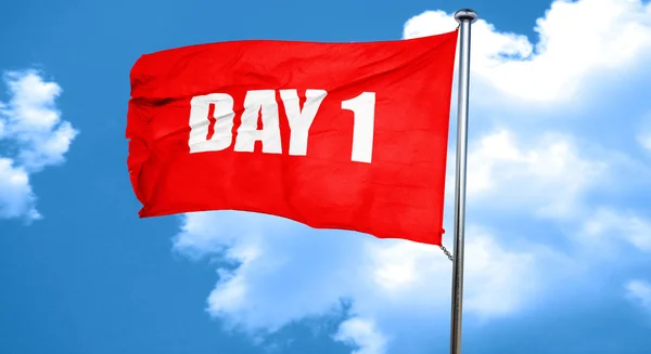 Day 1, 3D rendering, a red waving flag — Stock Photo, Image