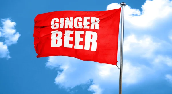 Cerveja de gengibre, renderização 3D, uma bandeira acenando vermelho — Fotografia de Stock