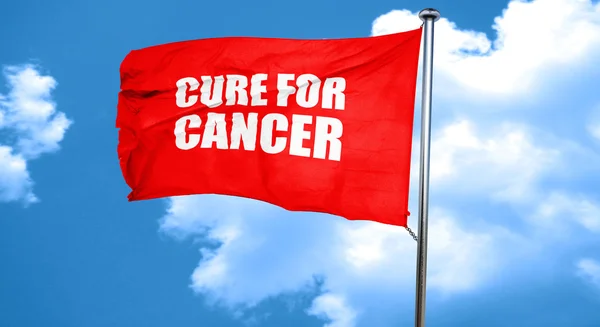 Obat untuk kanker, 3D rendering, bendera melambai merah — Stok Foto
