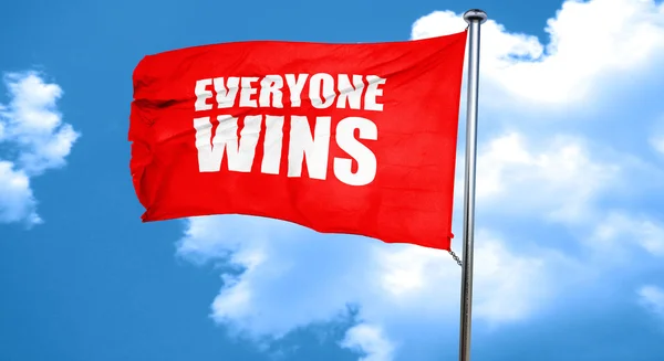 誰もが勝利、3 d レンダリング、赤い手を振る旗 — ストック写真