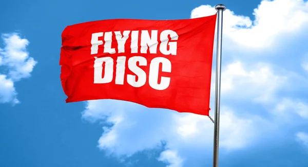 Disco volante, rendering 3D, bandiera rossa sventolante — Foto Stock