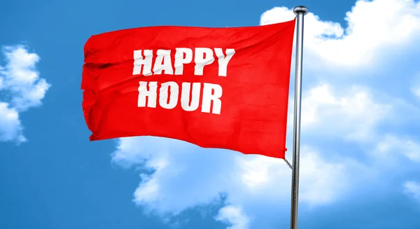 Happy hour, renderização 3D, uma bandeira acenando vermelho — Fotografia de Stock