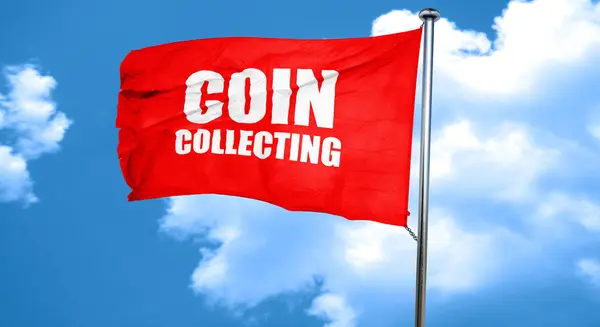 Coin collecting, 3D rendering, a red waving flag — Stock Photo, Image