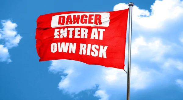 Betreden op eigen risico, 3D-rendering, een rode wuivende vlag — Stockfoto