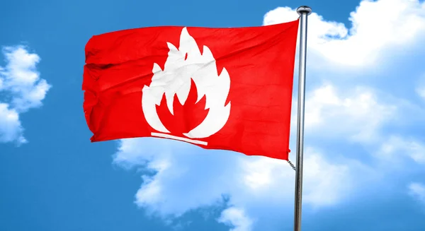 Segnale di pericolo infiammabile, rendering 3D, bandiera rossa sventolante — Foto Stock