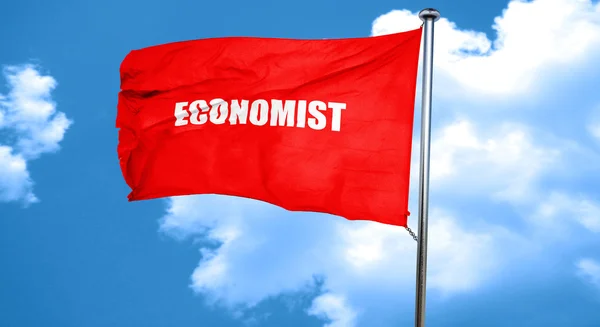 Ekonom, render 3D, bendera melambai merah — Stok Foto