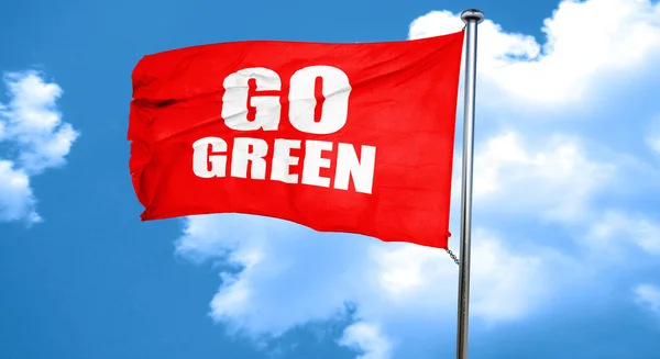 Go green, rendering 3D, bandiera rossa sventolante — Foto Stock