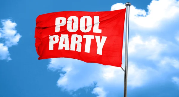 Pool party, 3D rendering, a red waving flag — Stock Photo, Image