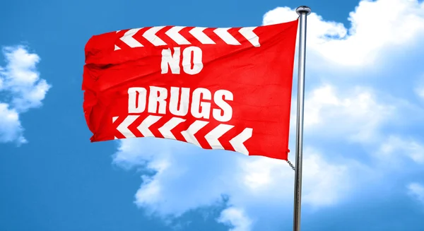 No hay señales de drogas, representación 3D, una bandera roja ondeando — Foto de Stock