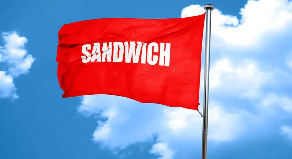 Leckeres Sandwich-Schild, 3D-Rendering, eine rote Flagge schwenkend — Stockfoto