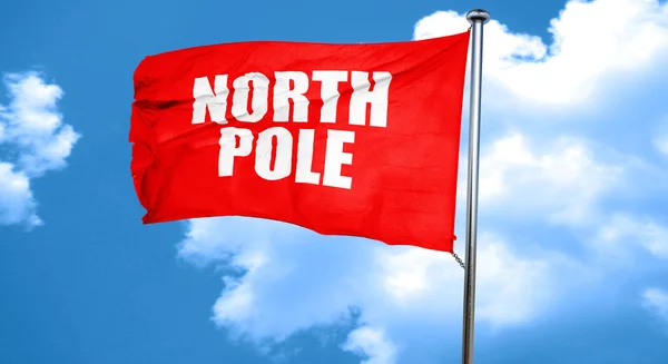 North pole, 3D rendering, a red waving flag — Stock Photo, Image