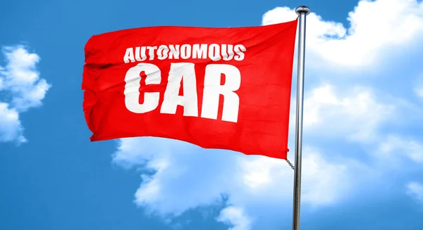 Autonomous car, 3D rendering, a red waving flag — Stock Photo, Image