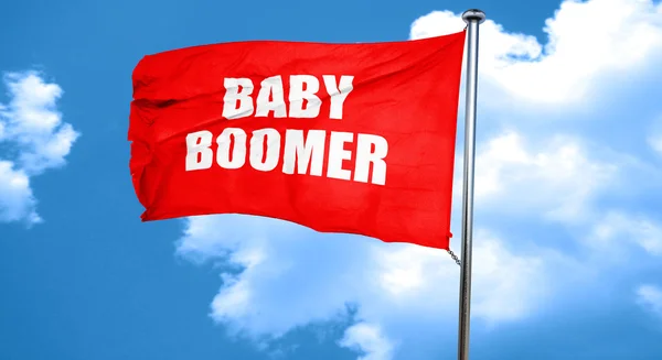 Baby boomer, 3D rendering, una bandera ondeante roja — Foto de Stock