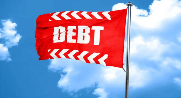 Debt sign with some smooth lines, 3D rendering, a red waving fla — Stock Photo, Image