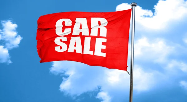 Car sale, 3D rendering, a red waving flag — Stock Photo, Image